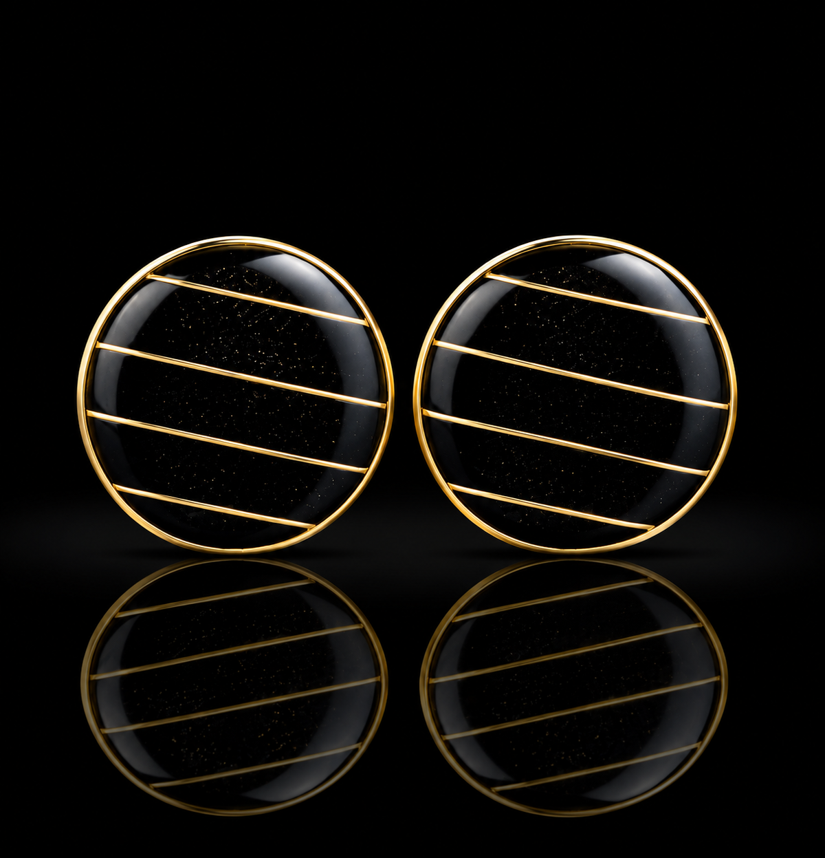 Classic Black & Royal Blue Gold Stripe Designer Cufflinks