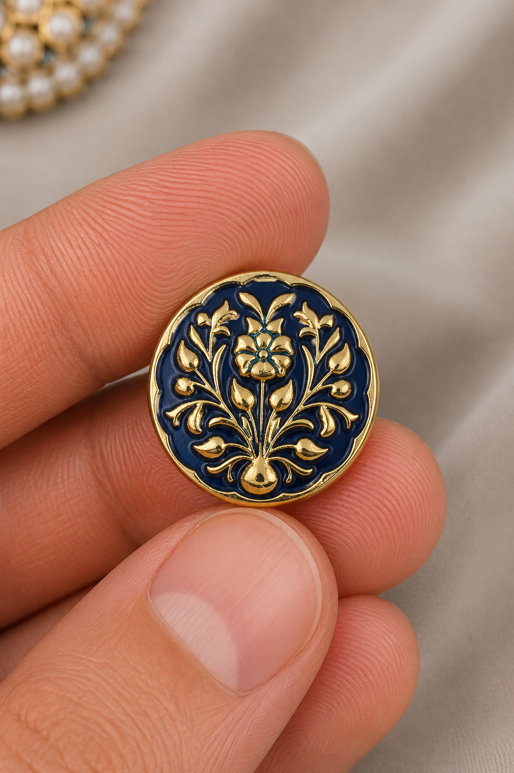 Royal Sapphire Floral Bandhgala Button Set