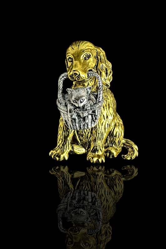 Golden Retriever & Kitten Brooch