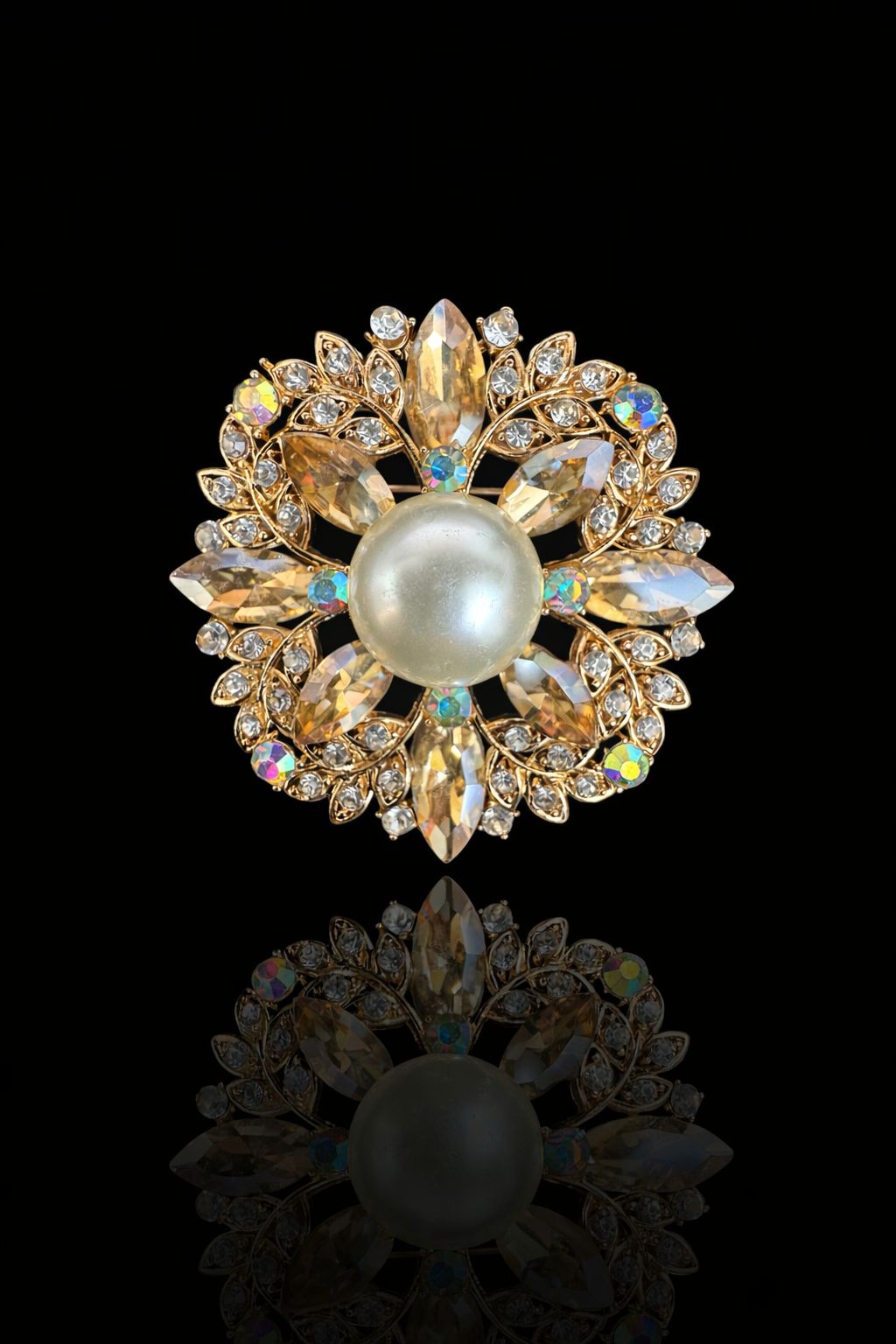 Golden Pearl Bloom Brooch