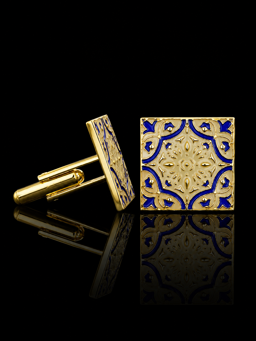 Royal Blue & Gold Square Cufflinks