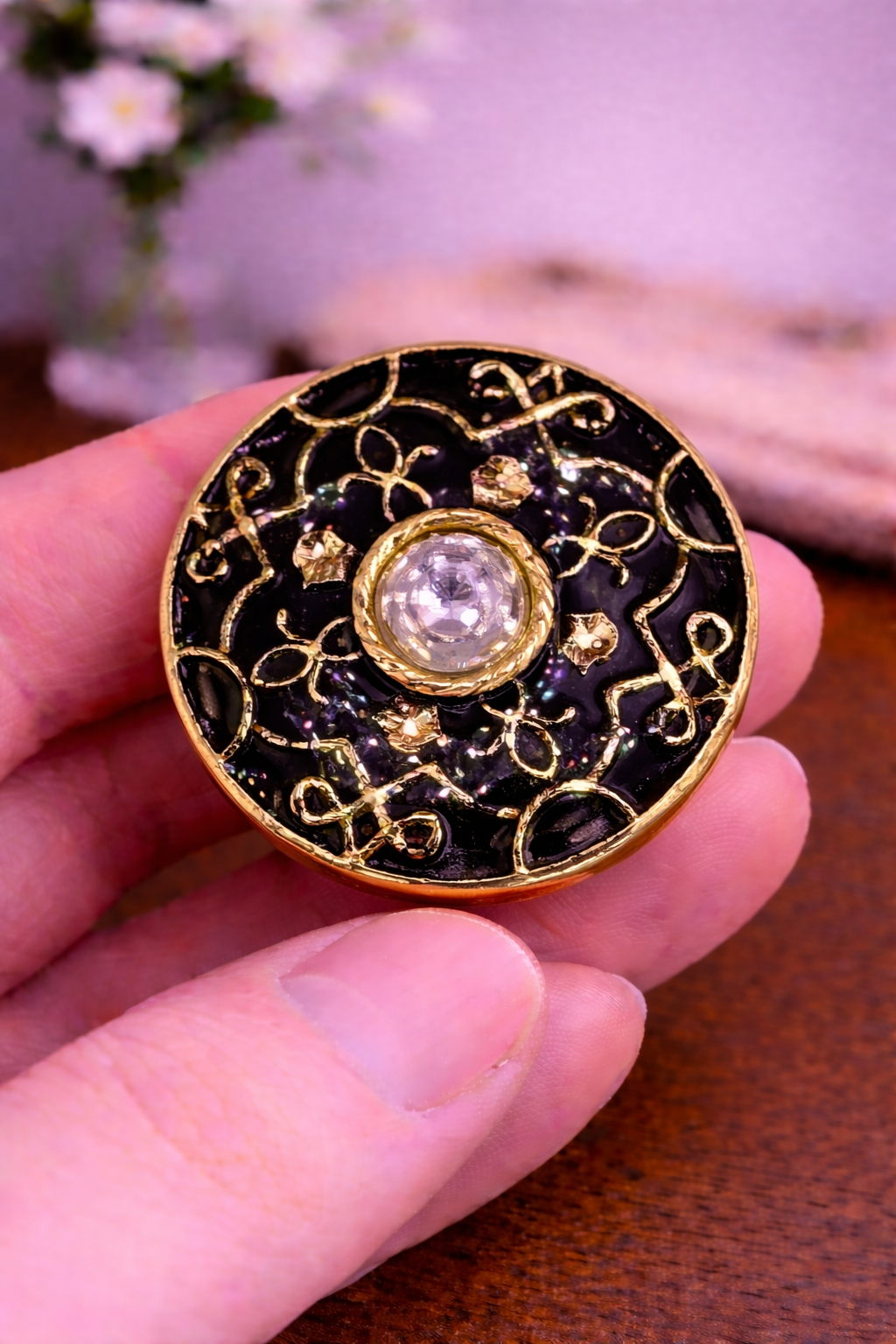 Noir Vine Crystal Bandhgala Button
