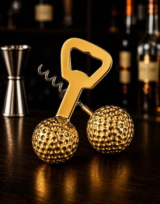 Golden Golf Corkscrew Bottle Opener Set