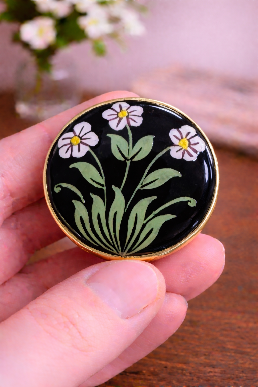 Midnight Blossom Hand-Painted Bandhgala Button