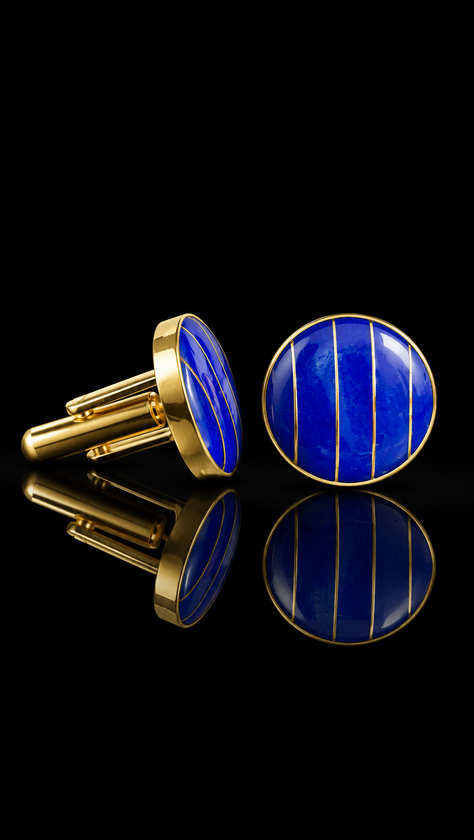 Classic Black & Royal Blue Gold Stripe Designer Cufflinks