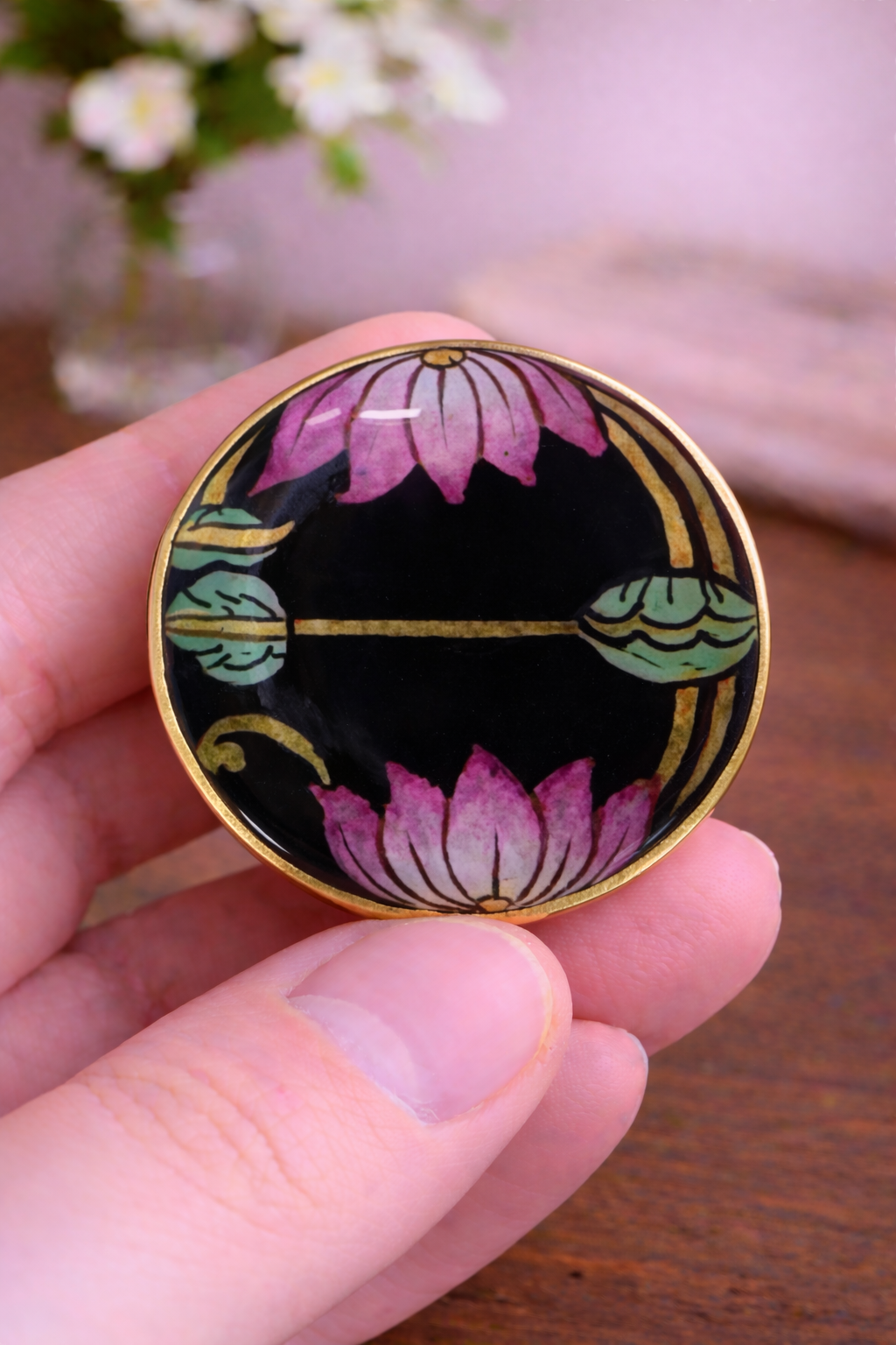 Royal Lotus – Hand-Painted Button