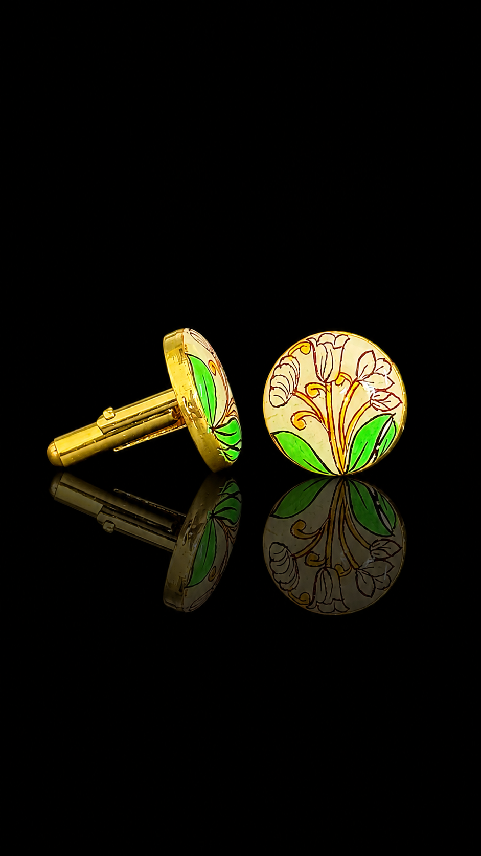 Ivory Iris Hand-Painted Enamel Cufflinks