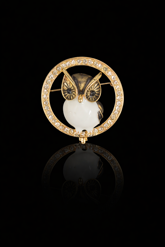 Owl Halo Pearl Brooch