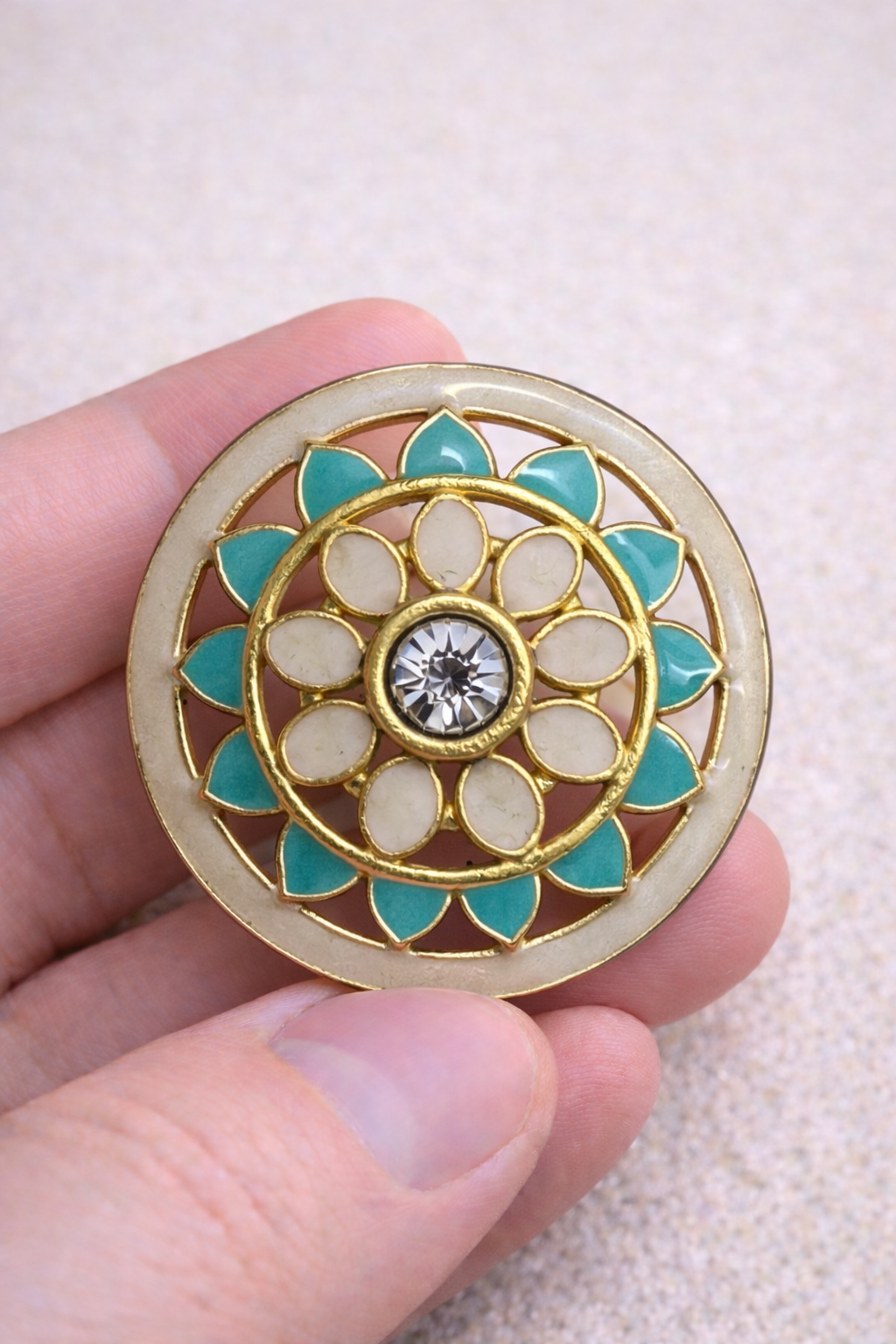 Mint Blossom Crystal Bandhgala Button