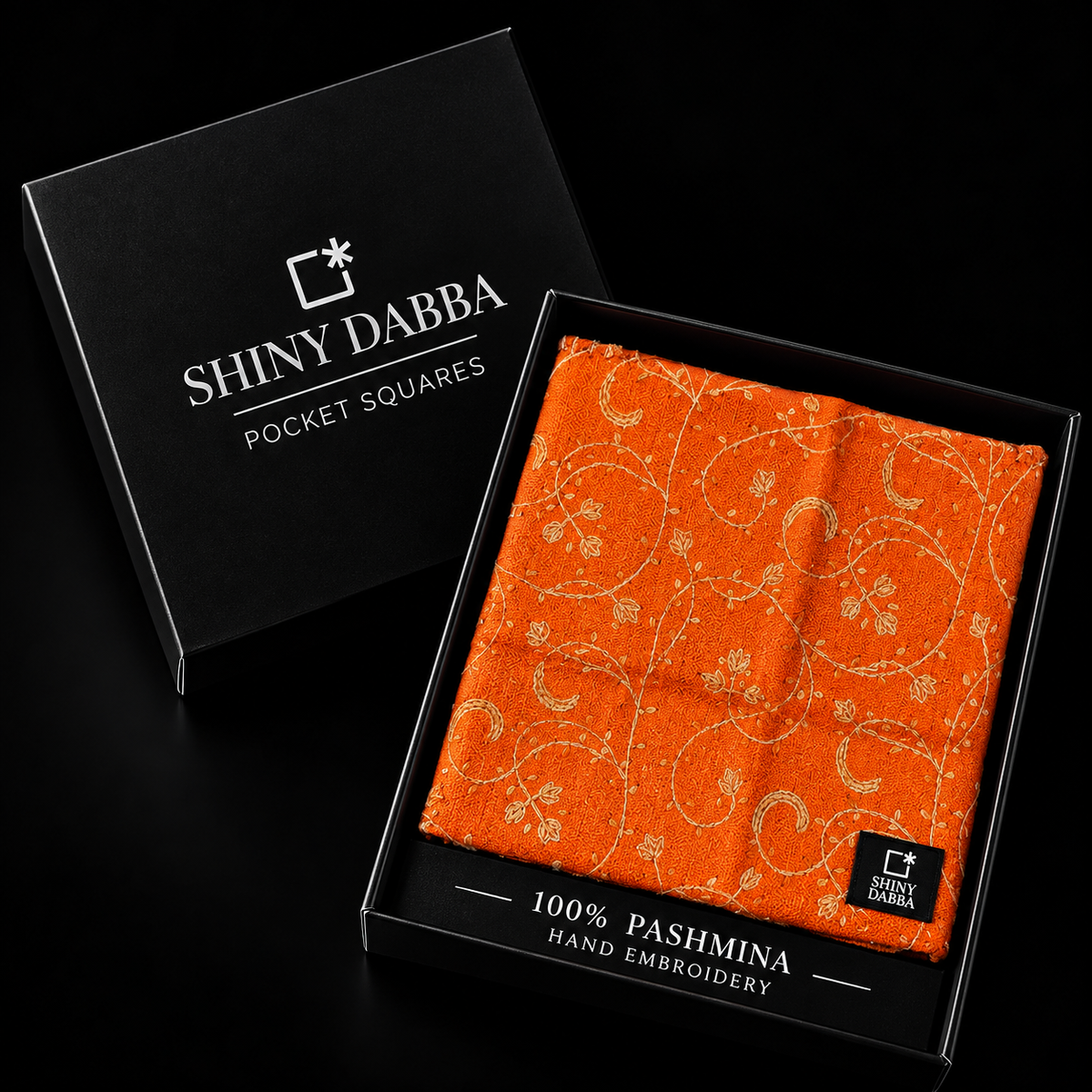 Sunset Orange Pashmina Hand Embroidered Pocket Square