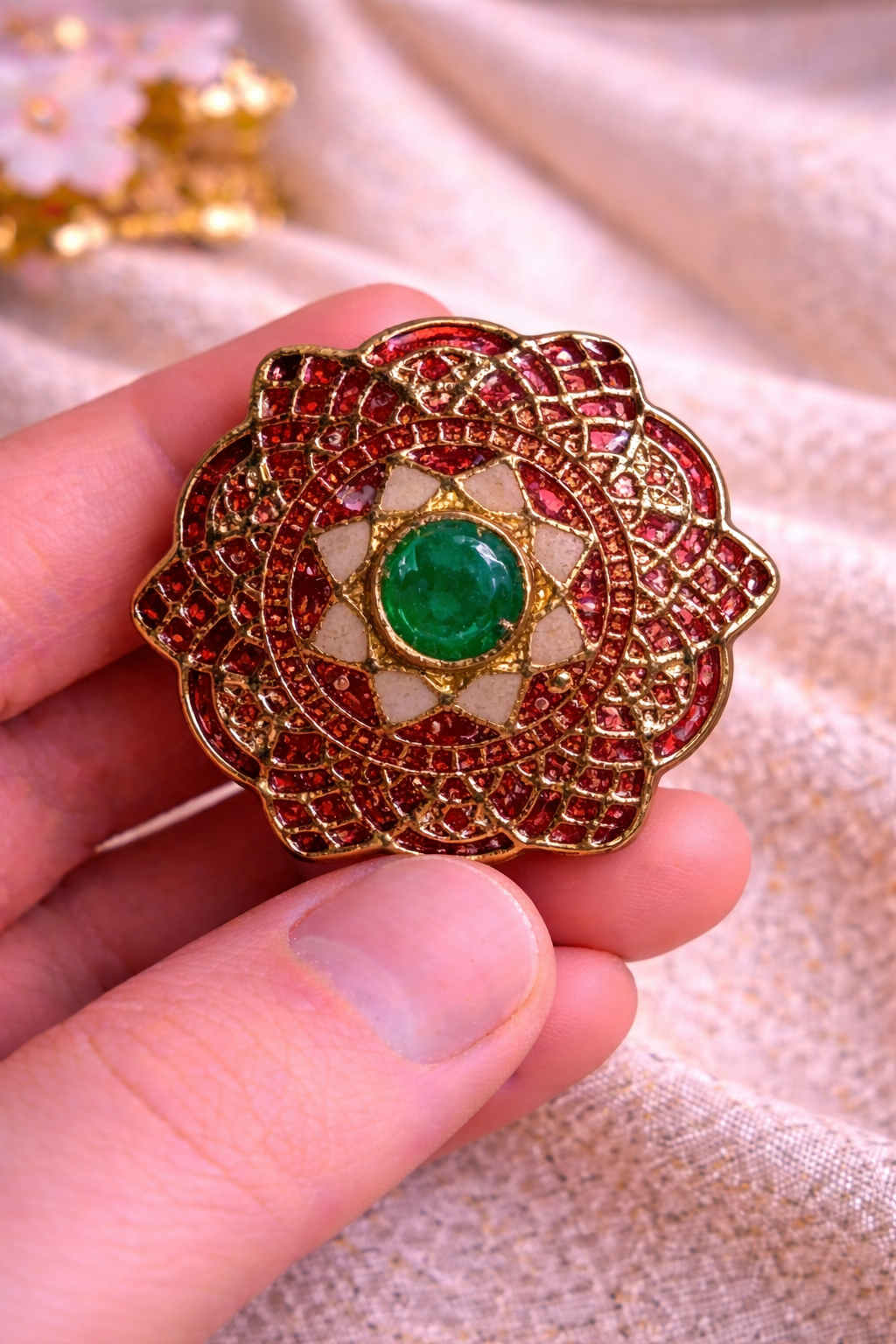 Crimson Regal Bloom Bandhgala Button