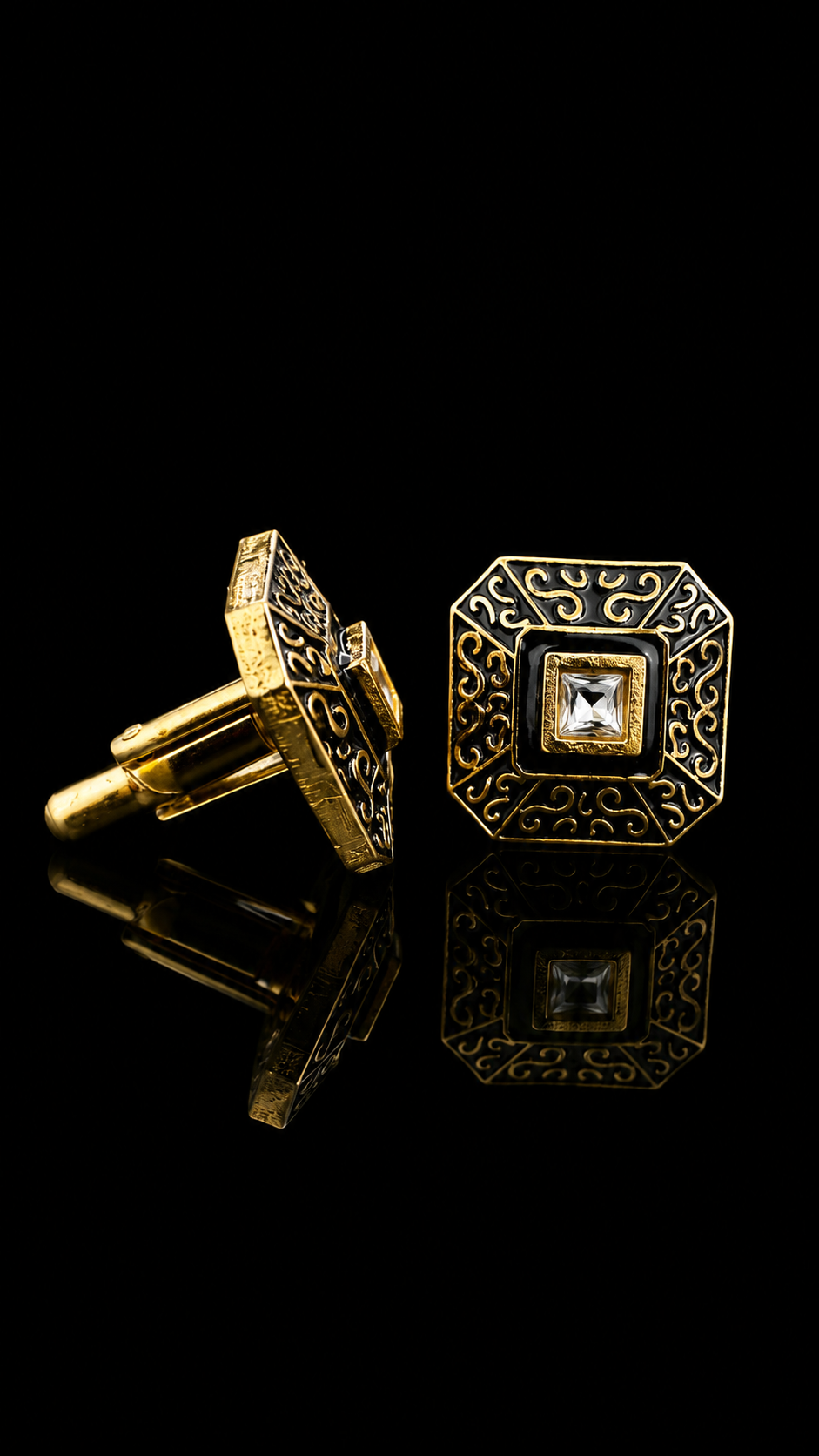 Royal Noir Crystal Scrollwork Cufflinks