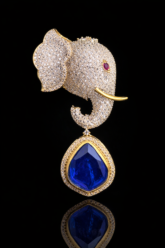 Emerald Crest Elephant Brooch