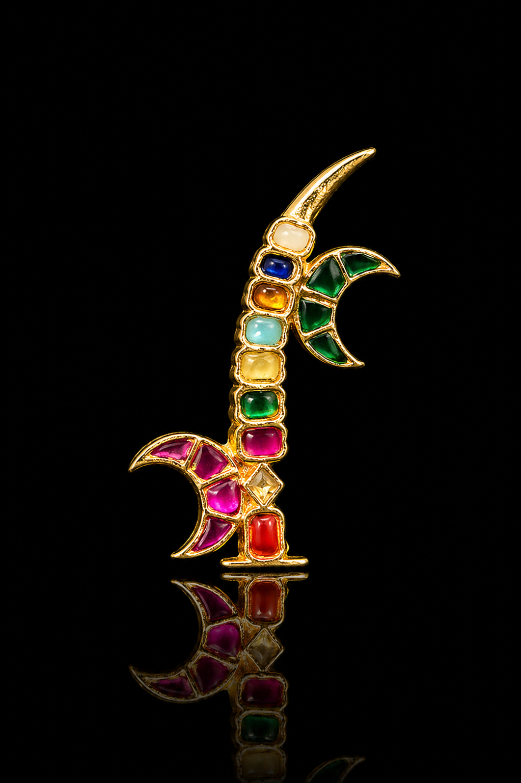 Navratna Crescent Brooch Pin