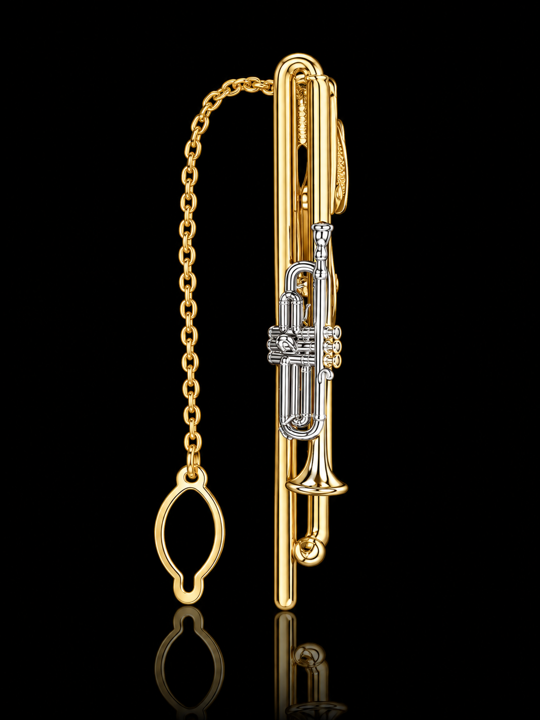 Trumpet Musical Tie Pin with Chain