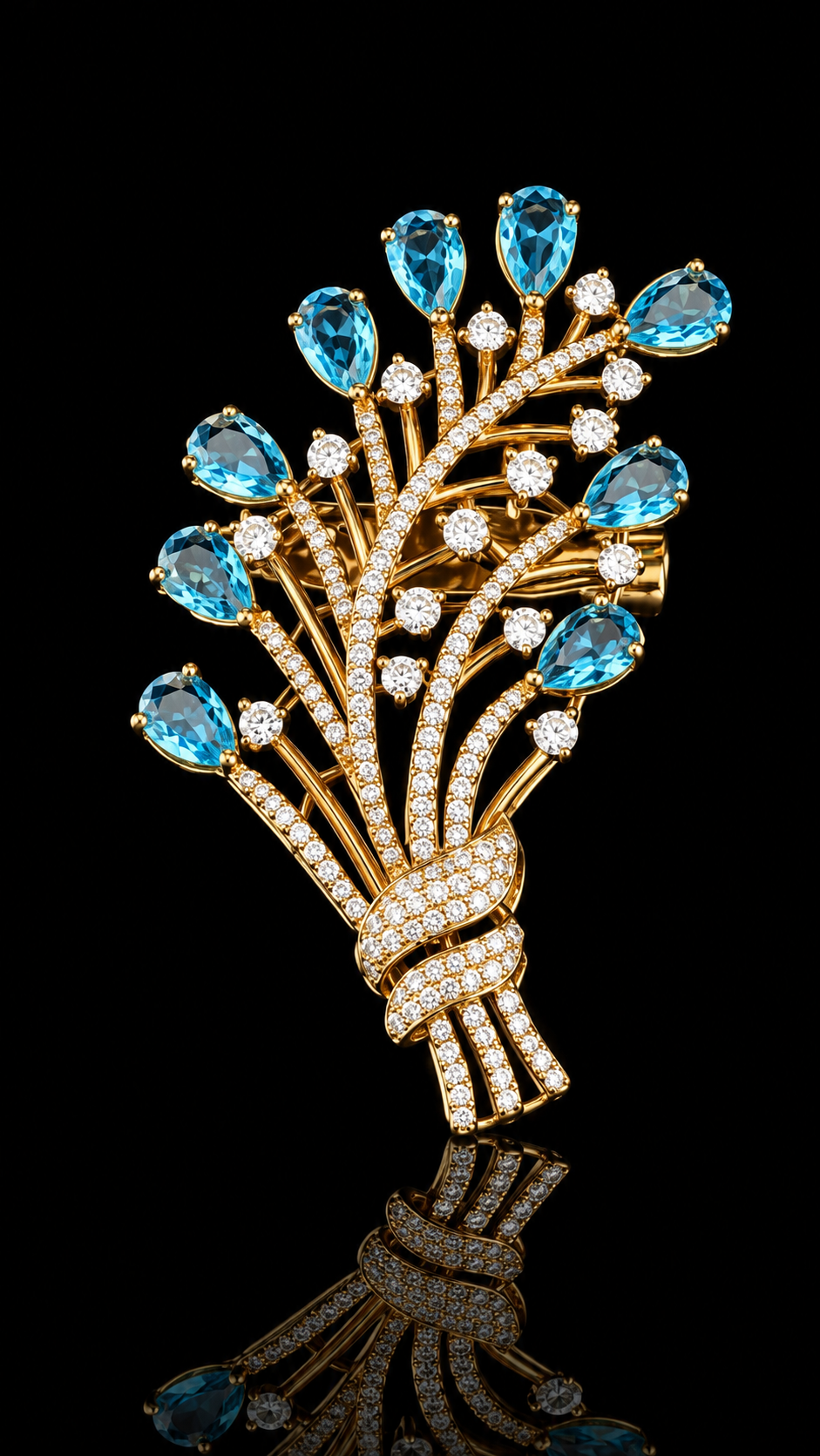 Royal Blue Crystal Bouquet Brooch